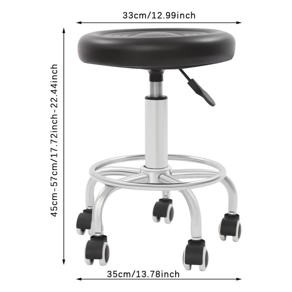 Rulletaburet - Snurrestol - Højdejusterbar - 360° drejbar - 5 hjul - Max 150 kg - Ergonomisk sæde - Stålramme - Sort