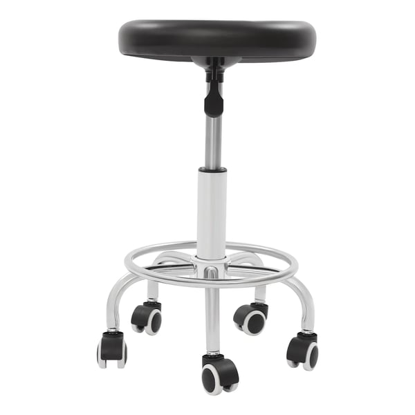 Rulletaburet - Snurrestol - Højdejusterbar - 360° drejbar - 5 hjul - Max 150 kg - Ergonomisk sæde - Stålramme - Sort