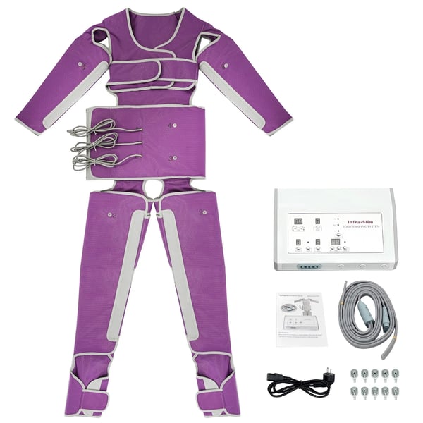 Pressoterapi Lufttryksdragt - Varmemassageapparat - 400 W - 7 Niveauer Justerbart Tryk - Temperatur 35–80 °C - Netdrevet - Til Hjem & Salon - Lilla