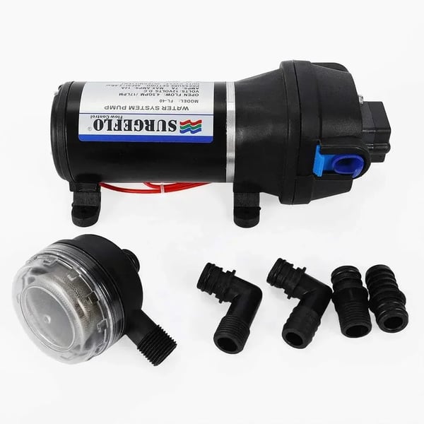 Vesipumppu - Keskipakoinen Paineenkorotuspumppu - 12V DC - 40 PSI - Jätevesikäyttöön - EU‑pistoke - Jaksottainen Käyttö - Musta