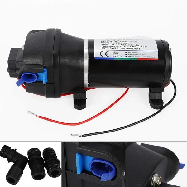 Vandpumpe - Centrifugal Trykforøgerpumpe - 12V DC - 40 PSI - Til Spildevand - EU-stik - Intermitterende Drift - Sort