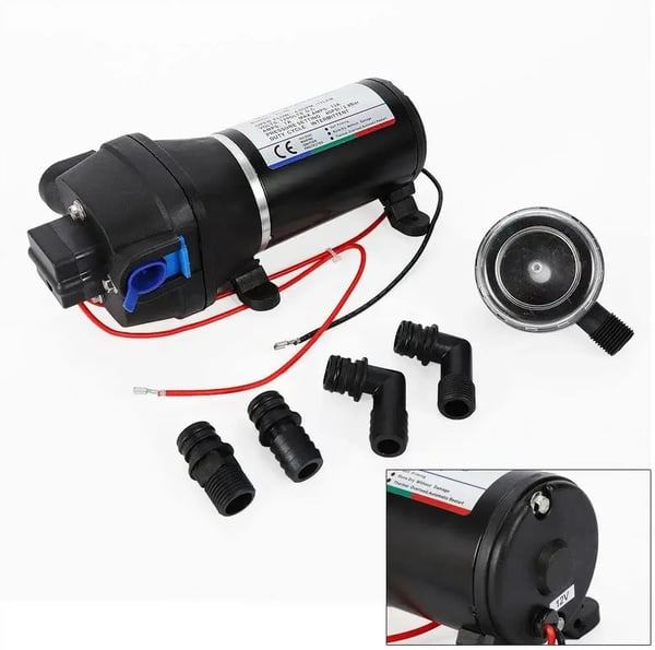 Vandpumpe - Centrifugal Trykforøgerpumpe - 12V DC - 40 PSI - Til Spildevand - EU-stik - Intermitterende Drift - Sort
