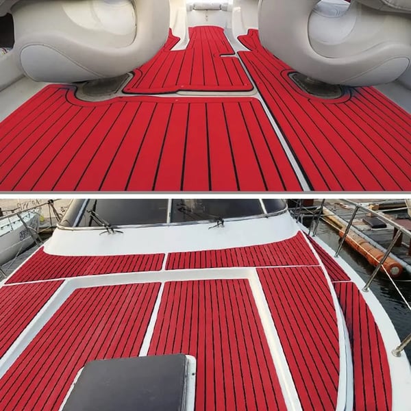 EVA Båddæksgulvplade - Faux Teak Marinemåtte - Skridsikker - Slidstærk - Yacht-tæppe - Rød