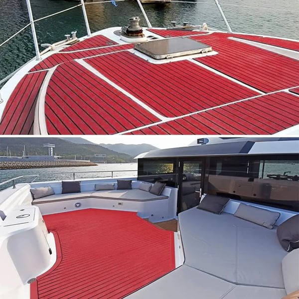 EVA Båddæksgulvplade - Faux Teak Marinemåtte - Skridsikker - Slidstærk - Yacht-tæppe - Rød
