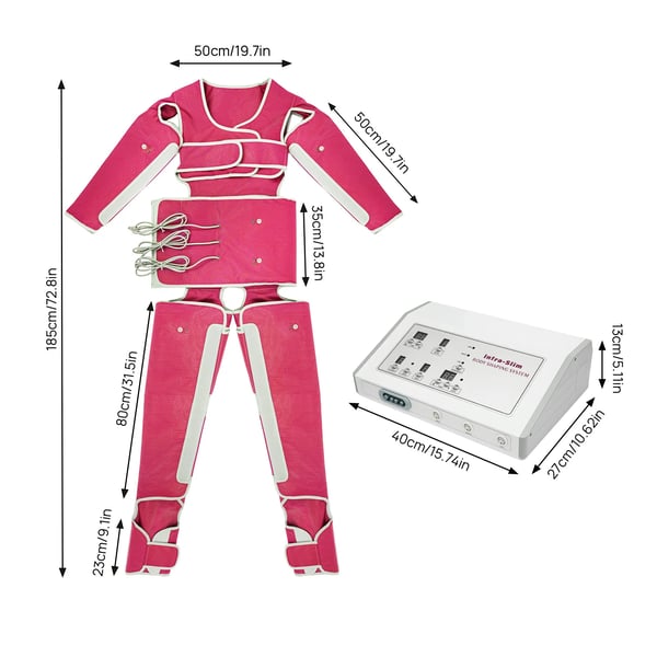 Pressoterapi lufttryksdragt - Varmemassage - Tryk 7 niveauer - Varme 35–80°C - Timer 0–90 min - Effekt 400 W - Oxfordstof - Hjem & salon