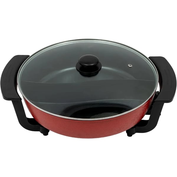 Elektrisk hot pot - Yin-Yang gryta - 30 cm dubbelkärl - 6 l - 1360 W - 5 temperaturlägen - Glaslock - Svart