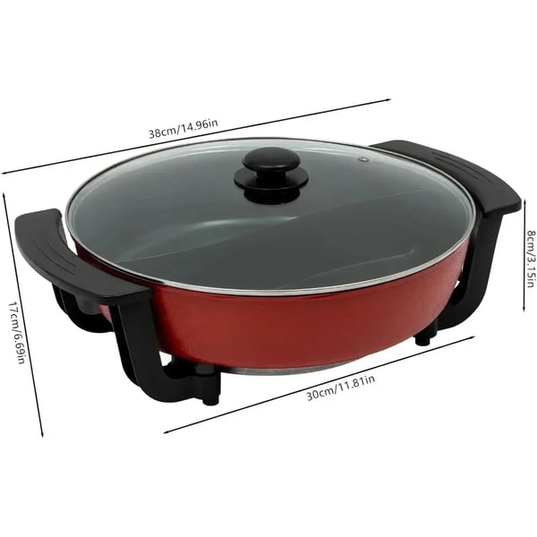 Elektrisk hot pot - Yin-Yang gryde - 30 cm dobbeltkammer - 6 l - 1360 W - 5 temperaturtrin - Glaslåg - Sort