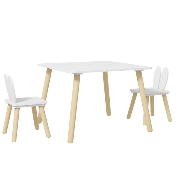 Barnbord & stolar - Set - Ryggstöd med kaninöron - 60×60×44 cm - MDF & furu - För barnrum/lekrum - Enkel montering - Vit