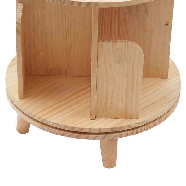 Roterende bogreol - Gulvstående bogreol - 360° drejbar - Cylindrisk - Fyrretræ - 46×46×31 cm - Max 50 kg - Natur