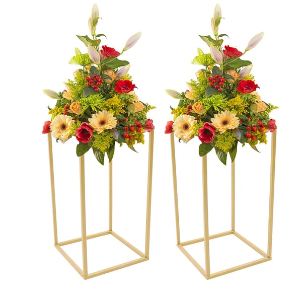 Blomsterstativ til bryllup - Kvadratisk metalsøjle - 22×22×40 cm - Jern - Sæt med 2 - Til gang og bagtæppe - Guld