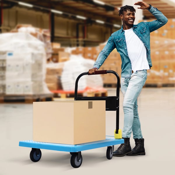 Platformvogn - Sammenklappelig transportvogn - 400 kg Bæreevne - 60×90×89 cm - 2 Faste + 2 Drejehjul - PP & jern - Blå