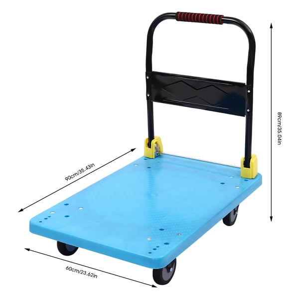 Platformvogn - Sammenklappelig transportvogn - 400 kg Bæreevne - 60×90×89 cm - 2 Faste + 2 Drejehjul - PP & jern - Blå