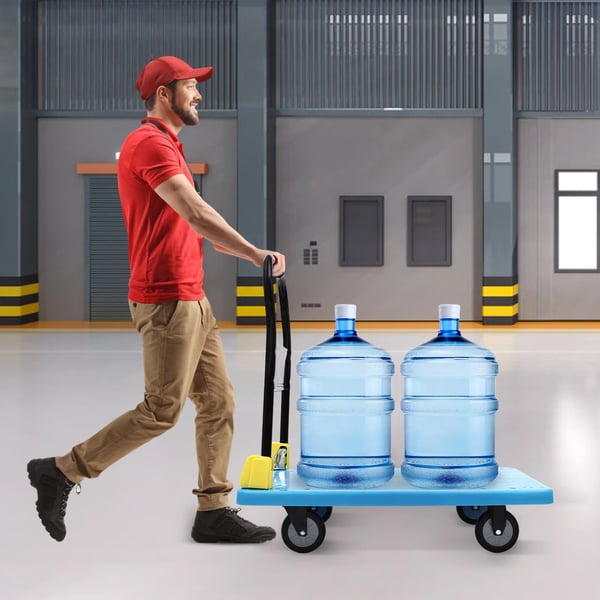 Platformvogn - Sammenklappelig transportvogn - 400 kg Bæreevne - 60×90×89 cm - 2 Faste + 2 Drejehjul - PP & jern - Blå