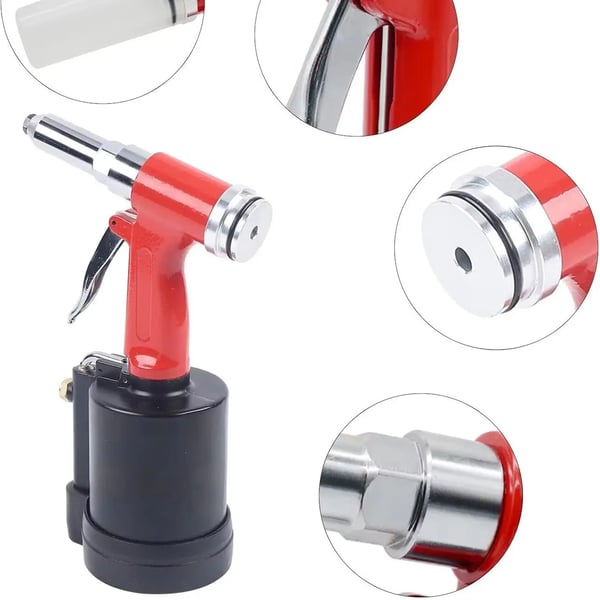 Pneumatisk popnit-/blindnitpistol - Trycklufts-nitverktyg - 3,2–6,4 mm - Med munstycken - Röd