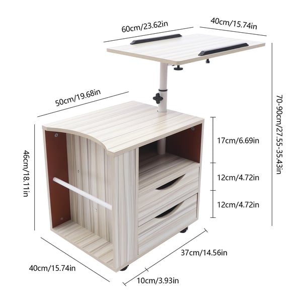 Roterende sidebord - Sofabord/Natbord - Drejeligt 360°, 180° Op/Ned - E1 MDF & Kulstofstål - Tophylde Max 20 kg - Hvid