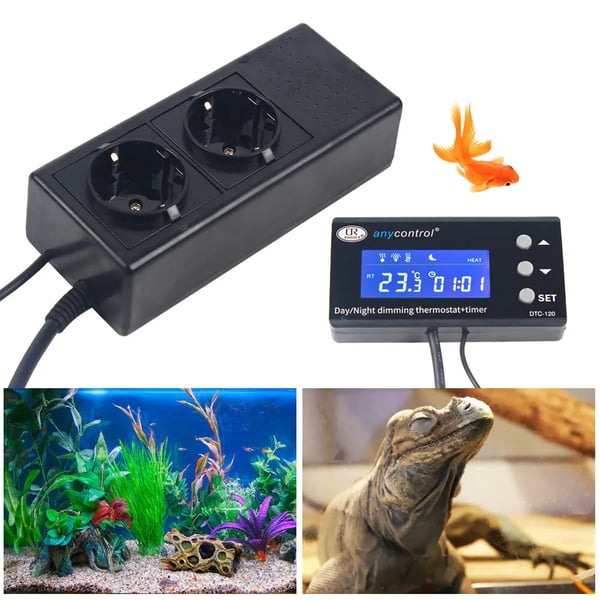 PID Termostat - Temperaturregulator - 220 V AC - 0–50 °C - NTC-sensor - 16 A/250 V - Til terrarium/akvarium/drivhus - Sort