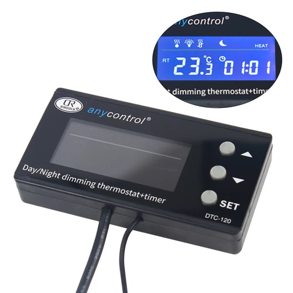 PID Termostat - Temperaturregulator - 220 V AC - 0–50 °C - NTC-sensor - 16 A/250 V - Til terrarium/akvarium/drivhus - Sort