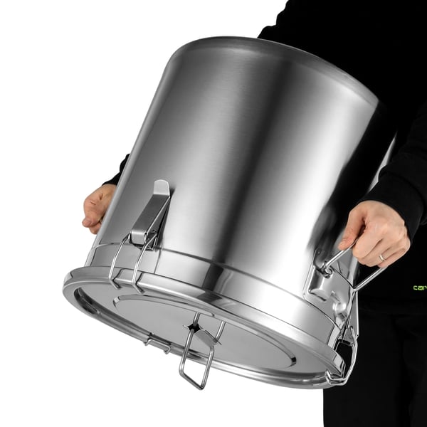 Fødevarebeholder - Korn-/Risspand 33 L - 304 Rustfrit Stål - Lufttæt Silikonepakning Med Låg - Cylindrisk - Sølv