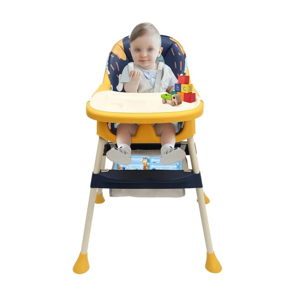 4-i-1 Babystol - Højstol - Sammenklappelig - Bærbar - Med Fodstøtte - Aftagelig Dobbeltbakke - 1–2 år - Gul