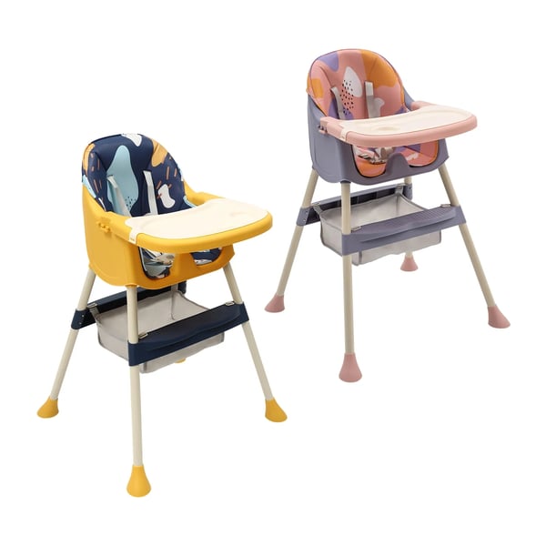 Babystol 4-i-1 - Højstol - Sammenklappelig - Bærbar - Aftagelig dobbeltbakke - Med fodstøtte - Til 1–2 år - Pink