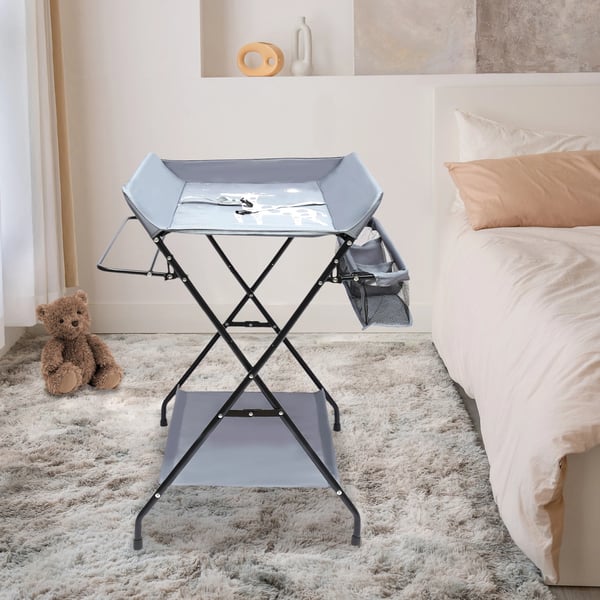 Puslebord - 3‑i‑1 puslestation - Sammenklappeligt - Med puslepude og opbevaringslommer - Uden hjul - Blå