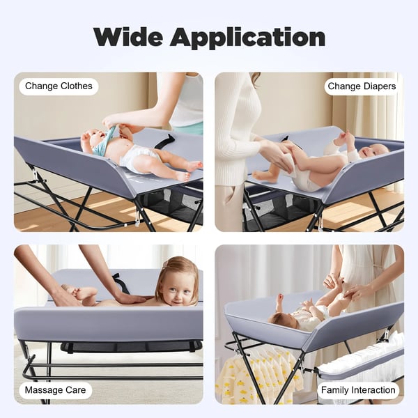 Puslebord til baby - 3-i-1 puslestation - Med hjul - Foldbart - Opbevaringsposer - Badmåtte - Hvid