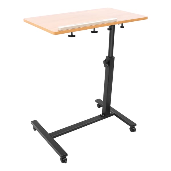 Mobilt laptopbord - Rullende computerbord - Højdejusterbart 58–90 cm - Rotation 360° - Vippbar bordplade - Rektangulær - Brun træfinish