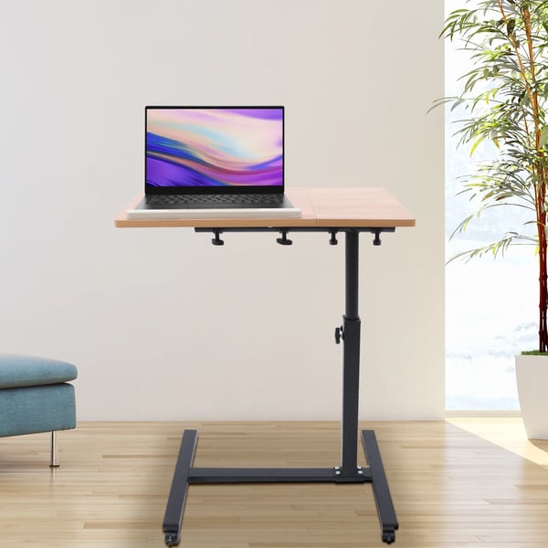 Mobilt laptopbord - Rullende computerbord - Højdejusterbart 58–90 cm - Rotation 360° - Vippbar bordplade - Rektangulær - Brun træfinish
