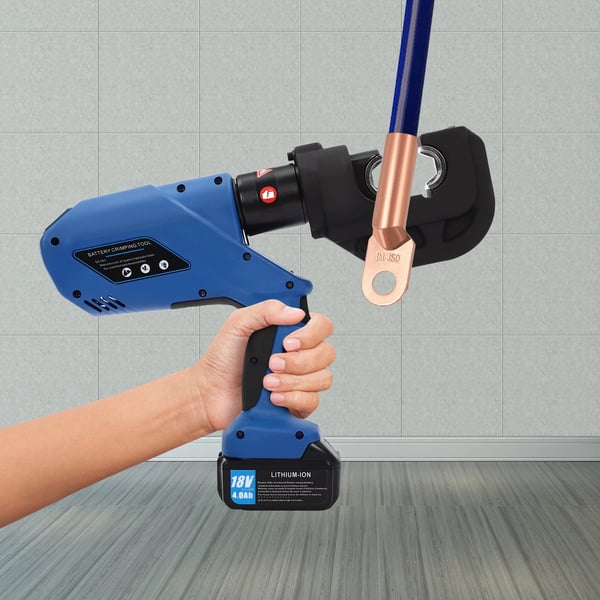 Elektrisk hydraulisk presstang - Batteridrevet crimpværktøj - 120 kN kraft - Genopladelig - 12 matricer - Naturfarve