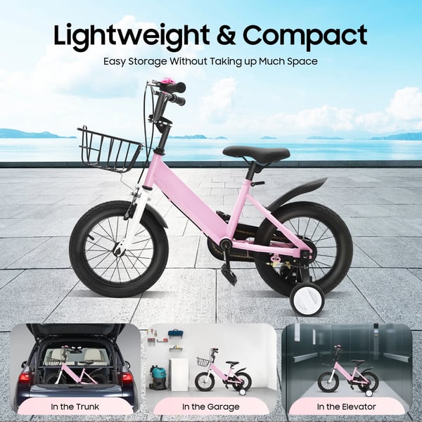 Børnecykel - 35 cm hjul - Støttehjul - Kulstofstålramme - Aluminiumsfælge - 3–5 år - Maks 35 kg - Pink