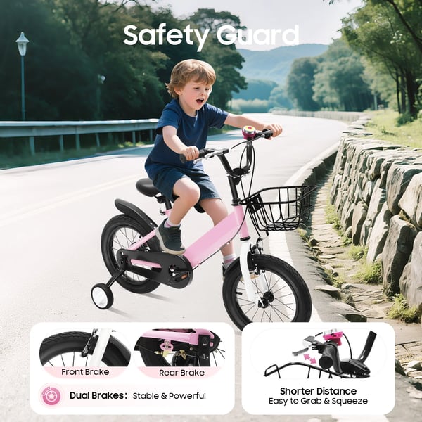 Børnecykel - 35 cm hjul - Støttehjul - Kulstofstålramme - Aluminiumsfælge - 3–5 år - Maks 35 kg - Pink