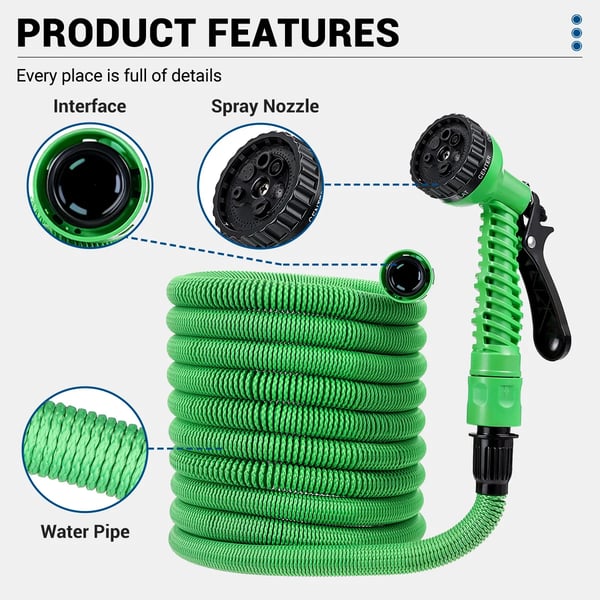 Ekspanderende haveslange - LYF-1023 Højtryk - 6×9,5 mm latex/polyester - Hurtigkoblinger - Til haner 1,27/1,91 cm - PP sprøjtepistol - Hvid