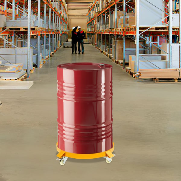 Oliefatvogn - 4-Hjuls Dolly - Drejelige Hjul - Robust - Maks. 120 kg - Ø 61 cm - Str. S - Gul