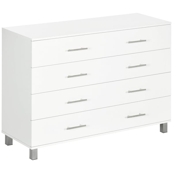 Byrå - 4 lådor - Med ben - Modern stil - 112 x 38,2 x 81 cm - Vit