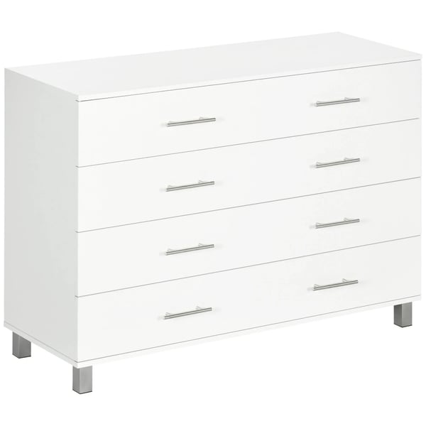 Byrå - 4 lådor - Med ben - Modern stil - 112 x 38,2 x 81 cm - Vit