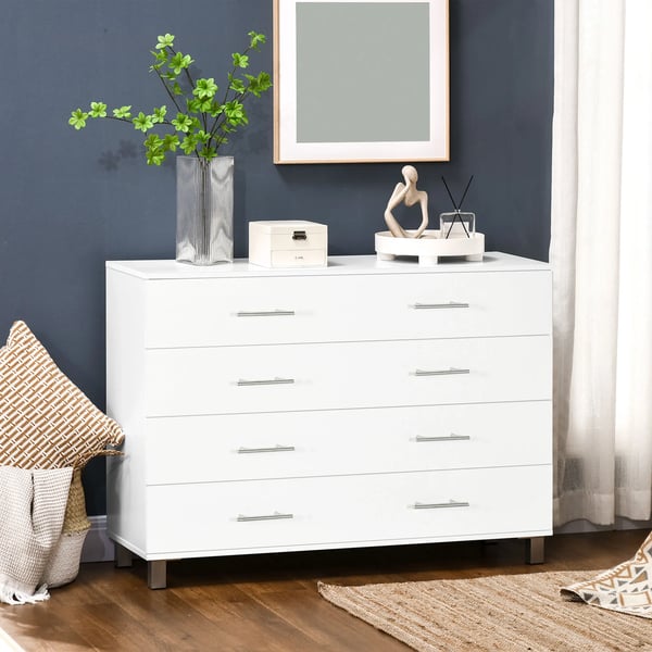 Byrå - 4 lådor - Med ben - Modern stil - 112 x 38,2 x 81 cm - Vit