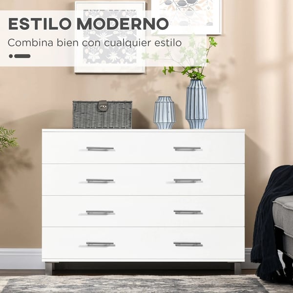 Byrå - 4 lådor - Med ben - Modern stil - 112 x 38,2 x 81 cm - Vit