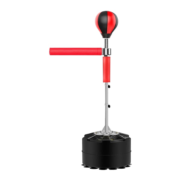 Boksesæk - Fritstående model - Højdejusterbar - 360° roterende - Refleksbolde - Boksehandsker medfølger - Rød