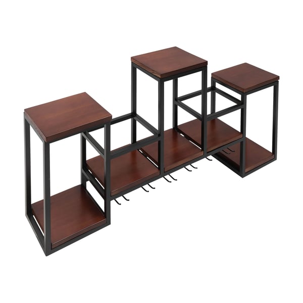 Vinstativ - Vægmonteret flaskestativ - Metal og træ - Vintage industrielt design - Til køkken/spisestue/bar - Sort