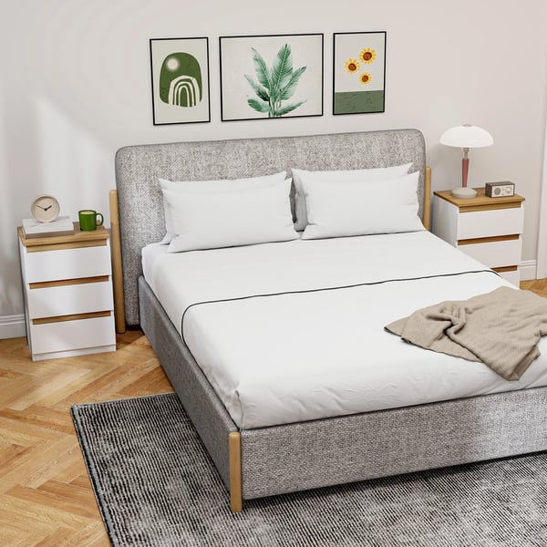 Sängbord/Nattduksbord - 2-pack - 3 Lådor - Smal Design - Modern Marockansk Stil - 40×30×59,5 cm - Vit