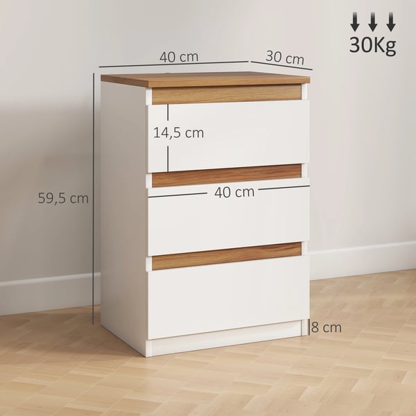 Sängbord/Nattduksbord - 2-pack - 3 Lådor - Smal Design - Modern Marockansk Stil - 40×30×59,5 cm - Vit