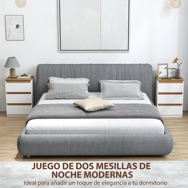 Sängbord/Nattduksbord - 2-pack - 3 Lådor - Smal Design - Modern Marockansk Stil - 40×30×59,5 cm - Vit