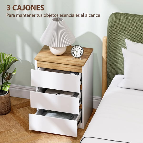 Sängbord/Nattduksbord - 2-pack - 3 Lådor - Smal Design - Modern Marockansk Stil - 40×30×59,5 cm - Vit