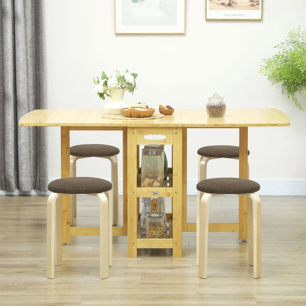 Set med 4 runda pallar - Köks- och matpallar - Stapelbara - Trä - Vadderad sits - 40x40x45 cm - Brun
