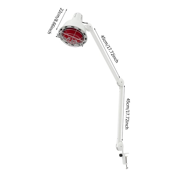 Infrarød varmelampe - Klemmelampe - 275 W - 220 V - 180° justerbar - E27 fatning - EU‑stik - Smertelindring & hudpleje - Hvid