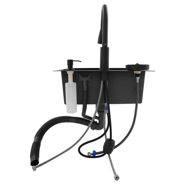 Køkkenvask i rustfrit stål - Vaskesæt - Udtræksarmatur, Kopskylder ≤10 cm, Sæbedispenser, 50×45 cm, 20 cm dyb, Enkelt kumme - Hvid