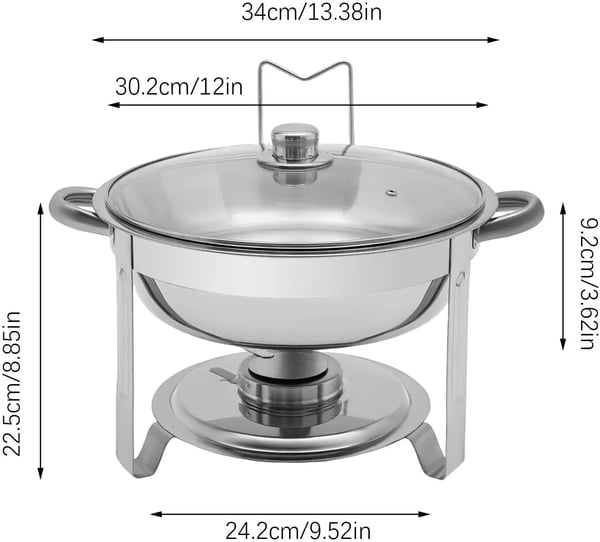 Chafing Dish Buffet-sæt - Rund Madvarmer 5 L - Rustfrit Stål - Til Buffet & Catering - Sølv
