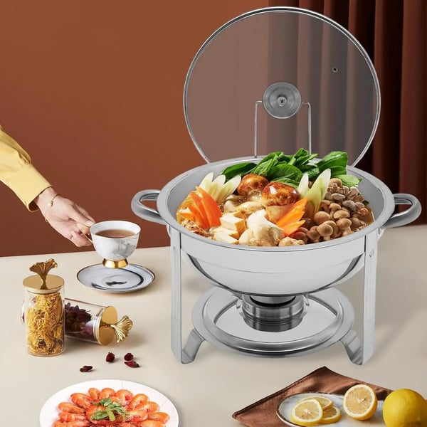 Chafing Dish Buffet-sæt - Rund Madvarmer 5 L - Rustfrit Stål - Til Buffet & Catering - Sølv