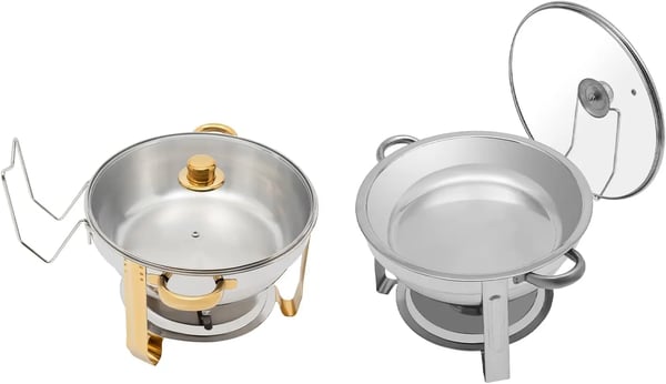 Chafing Dish Buffet-sæt - Rund Madvarmer 5 L - Rustfrit Stål - Til Buffet & Catering - Sølv