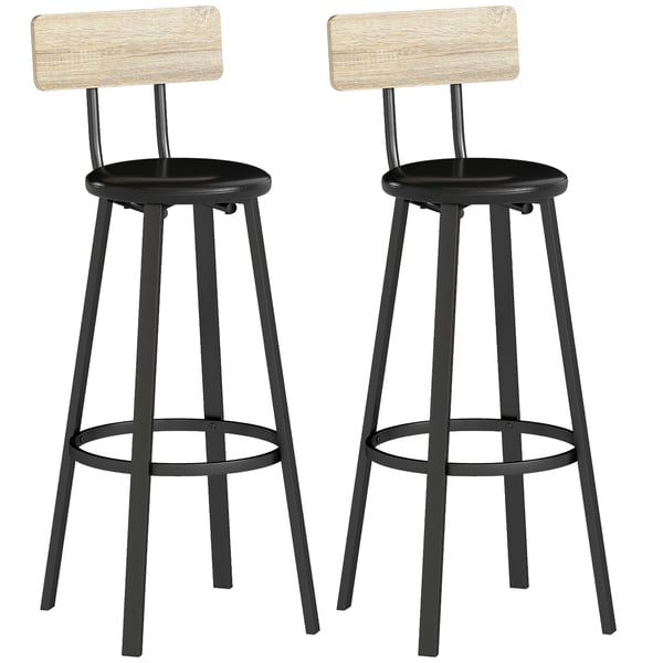 Barstolar 2-pack - Hög köksbarstol - Ryggstöd - Fotstöd - PU-lädersits - Sittshöjd 75,5 cm - Träram - Vit